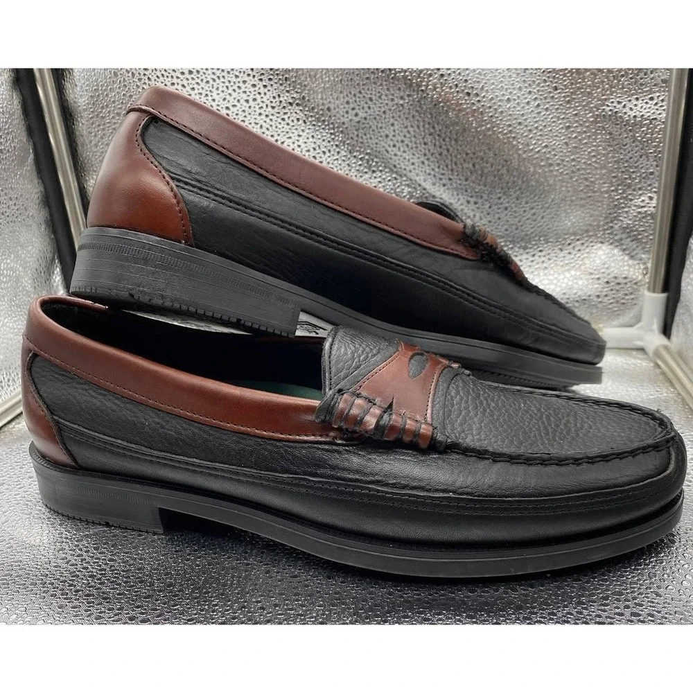 Sebago Broadway 91-7063 Two-Tone Black Brown Leather Penny Loafers Men 10 3E Box